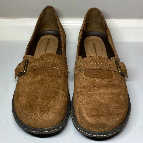 Croft & Barrow Leather Slip On Shoes Womens Size 9 Buckle Loafers Brown Suede - Picture 9 of 16